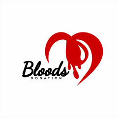 Obraz premium Blood drop illustration logo design with heart symbol. Blood donation logo.
