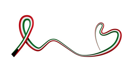Fototapeta na wymiar 3d Flag Of Kuwait, Heart-Shaped, Shiny Wavy Awareness Ribbon On White Background, 3d illustration