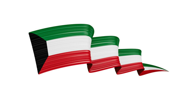 3d Flag Of Kuwait Country Shiny Wavy 3d Flag Ribbon Isolated On White Background 3d illustration