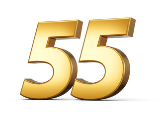 Golden metallic Number 55 Fifty Five, White background 3d illustration