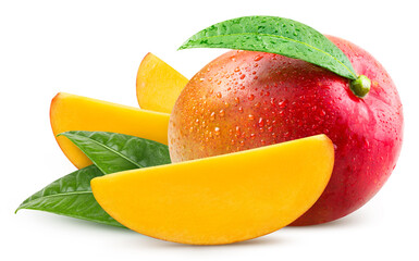 Organic mango isolated on white background. Taste mango with leaf. with clipping path