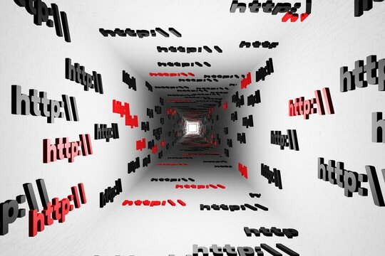 Http symbol sign in white tunnel background 3d render. Hypertext transfer protocol secure web 3