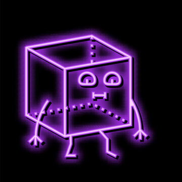 cube geometric shape character neon glow icon illustration