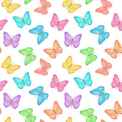 Colorful abstract butterflies, decorative vector background, seamless pattern for textile, wallpaper, packaging.