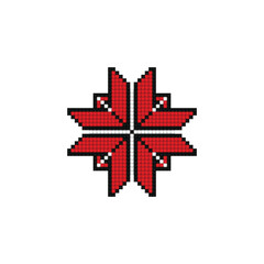 Realistic Cross-Stitch Embroideried Ornate Element. Ethnic Motif, Handmade Stylization. Traditional Ukrainian Red and Black Embroidery. Ethnic Single Design Element. Vector 3d Illustration