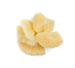 Pomelo Fruit Pieces Isolated on White, Big Yellow Grapefruit Pulp, Healthy Diet Pummelo