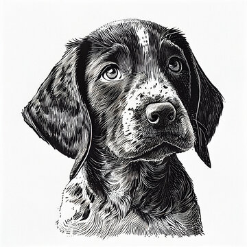 German Shorthaired Pointer Dog portrait illustration, detailed black and white art, created with Generative AI