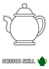 Scissor skill page with Tea Pot for kids