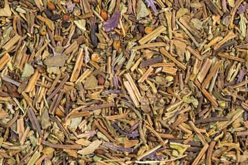 Dried basil spice background. Dry italian seasoning basil. Spices and herbs for cooking