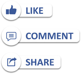 Like Comment Share icons, Social Media Icons Set For facebook. Transparent icons set PNG