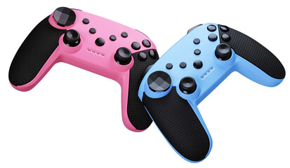two video game controllers. Gamepads