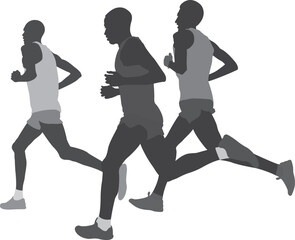 Fototapeta na wymiar group athletes marathon runner black-white silhouette on white background, vector illustration, summer olympic games