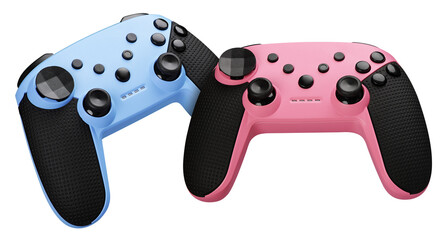 two video game controllers. Gamepads © spaxiax