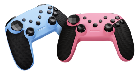 two video game controllers. Gamepads