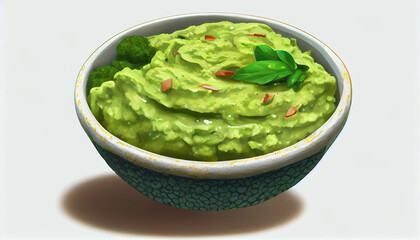 Obraz premium A bowl of guacamole in a pot, generative ai