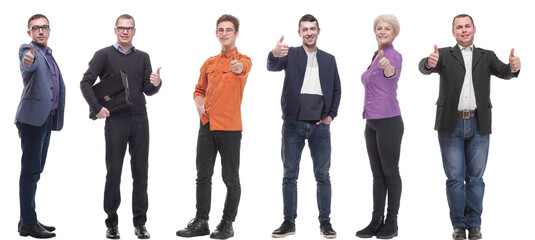 Fototapeta na wymiar group of business people holding thumb up isolated