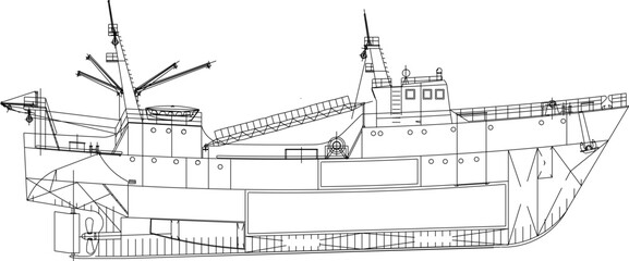 sketch vector illustration of battleship at sea