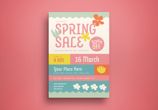 Mint Green Flat Design Spring Sale Flyer Layout