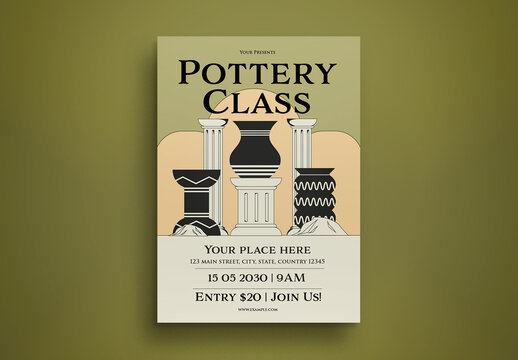 Olive Vintage Pottery Class Flyer Layout
