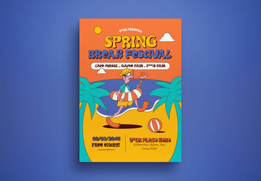 Orange Flat Design Spring Break Festival Flyer Layout