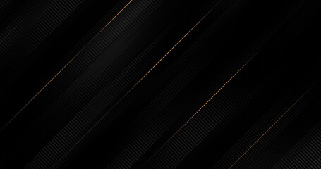 Black luxury background with golden diagonal stripes. Dark elegant dynamic abstract BG. Trendy geometric grey gradient. Universal minimal 3d sale modern backdrop. Amazing shine deluxe lines template