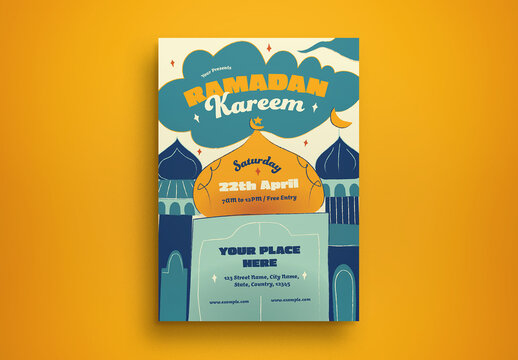 Blue Doodle Ramadan Kareem Flyer Layout