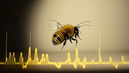 Veterinary concept, pulse, bee's heartbeat, black background. Generative AI.