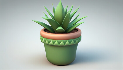 Obraz premium Cute mini aloe plant in a pot, generative ai
