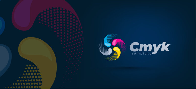 Cmyk printing logo dots colored lines actions theme polygraphy