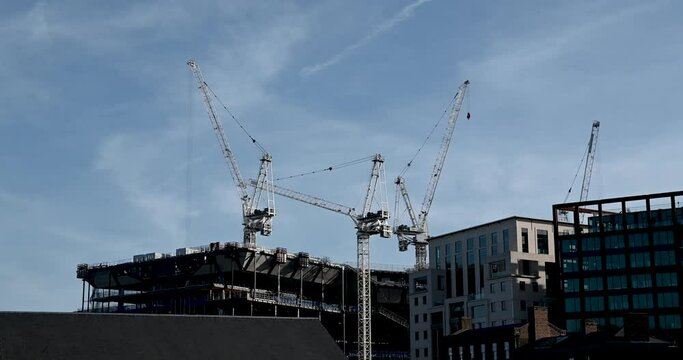 Cranes workings on building the new Google office near to Kings Cross, London, United Kingdom