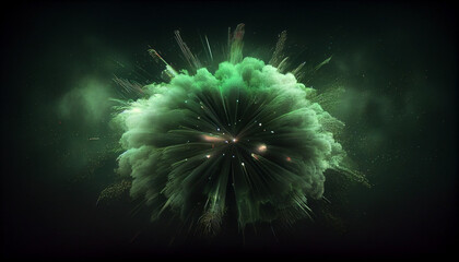 Fototapeta premium Massive green fireworks in the sky, generative ai