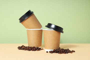 Blank paper cups, composition for delivery and take away concept