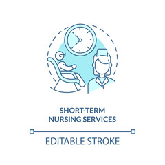 Short-term nursing services blue concept icon. Home health care service abstract idea thin line illustration. Isolated outline drawing. Editable stroke. Arial, Myriad Pro-Bold fonts used