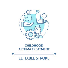 Childhood asthma treatment blue concept icon. Pediatric home health care abstract idea thin line illustration. Isolated outline drawing. Editable stroke. Arial, Myriad Pro-Bold fonts used