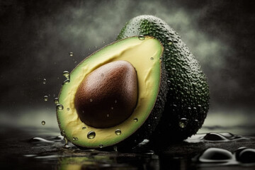 Vegan themed, healthy cooking concept. Premium Close up shot of an Avocado. Generative AI.