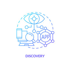 Discovery blue gradient concept icon. Innovative online resources. User experience. Layer of metaverse abstract idea thin line illustration. Isolated outline drawing. Myriad Pro-Bold font used