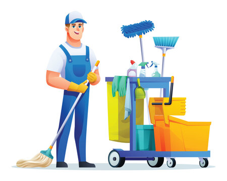 man cleaning house clipart cartoon