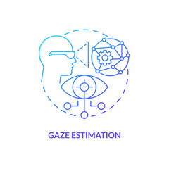 Gaze estimation blue gradient concept icon. Machine learning. Synthetic data solution for metaverse abstract idea thin line illustration. Isolated outline drawing. Myriad Pro-Bold font used