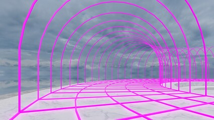 Obraz premium Architecture interior background glowing empty arched pass 3d render