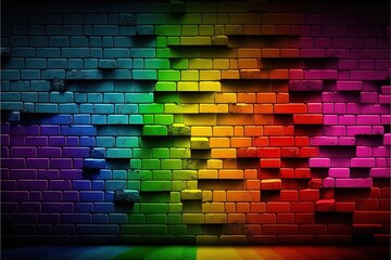Abstract background, brick wall with neon lighting. Wallpaper or background. Generative AI.