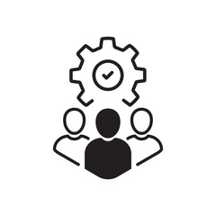 simple professional skills sign or committee icon. outline group or crowd of people and manager logotype graphic stroke design isolated on white. concept of easy or hard crm optimize and enterprise