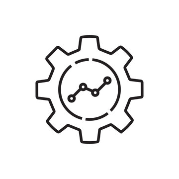 Growth Graph In Gear Icon Like Profit Management. Concept Of Easy Efficacy Kpi Control And Automate Productive Symbol. Outline Trend Modern Ai Logotype Graphic Thin Stroke Design Isolated On White