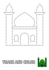 Kaaba tracing and coloring worksheet for kids