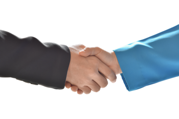 Businesswoman making handshake with a businessman isolated on transparent background, png file.