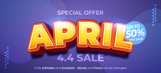 Editable 3d text april promo 4.4 sale shopping day concept