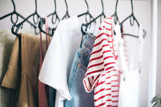 Rack filled with clothing.