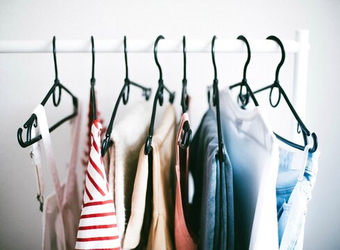 Rack filled with clothing.