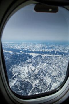 View of Colorado Rocky Mountains from airplane seat
