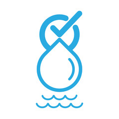 Water quality drop check mark icon. Clean, safe water symbol.