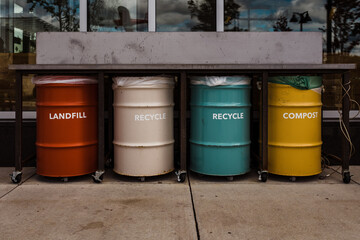 Landfill, recycle, compost bins